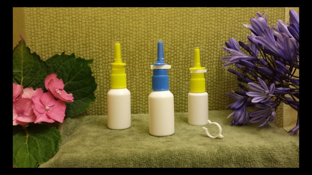 Blue or Green Nasal Spray Pump Fine Mist with 20 or 30 ml HDPE White Bottles