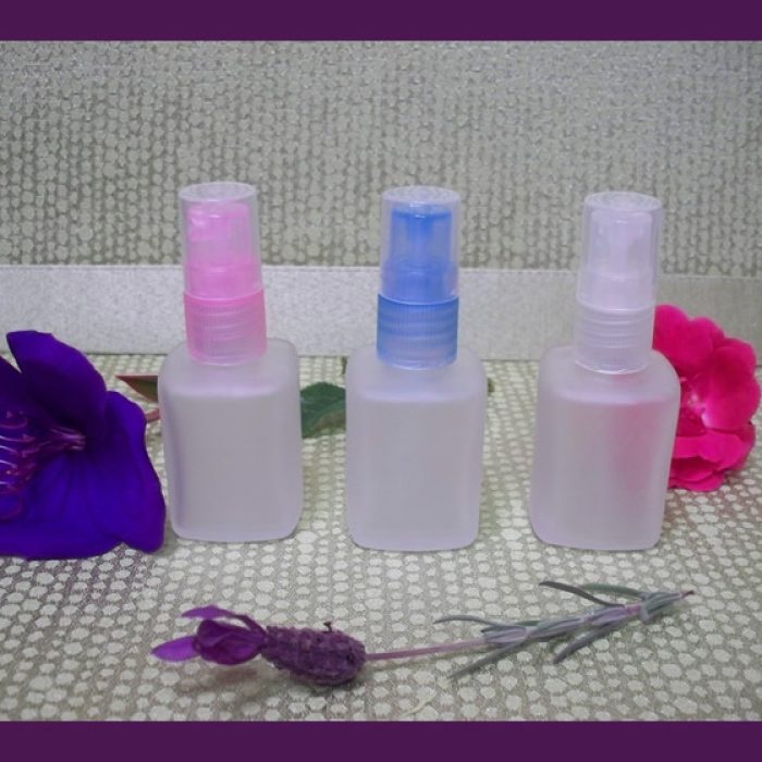 Perfume Screw On Fine Mist Natural, Blue, Pink Colors with 1 oz. Square Frosted Glass Bottles EMPTY