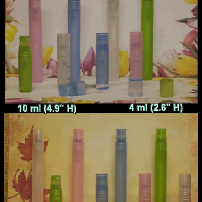 10 ml Screw On Fine Mist Slim Tubular PP Plastic bottles EMPTY, Blue, Green, Pink, Natural colors