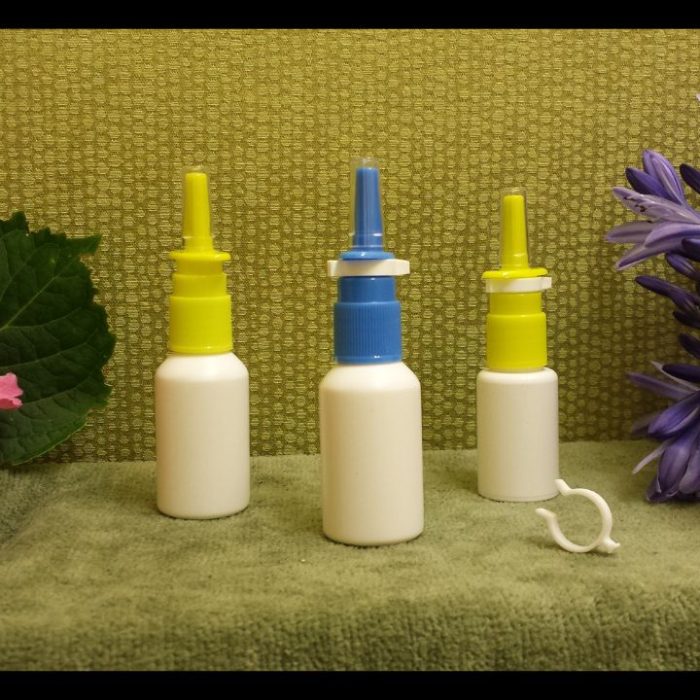 Blue or Green Nasal Spray Pump Fine Mist with 20 or 30 ml HDPE White Bottles