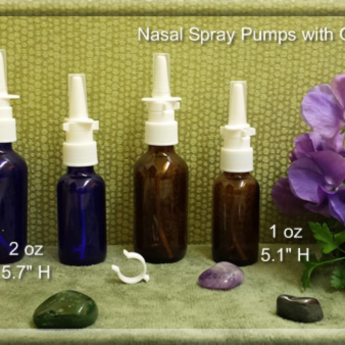 White Nasal Spray Pump with EMPTY PET 1 oz. or 2 oz. Amber, Blue, Clear, Plastic Bottle