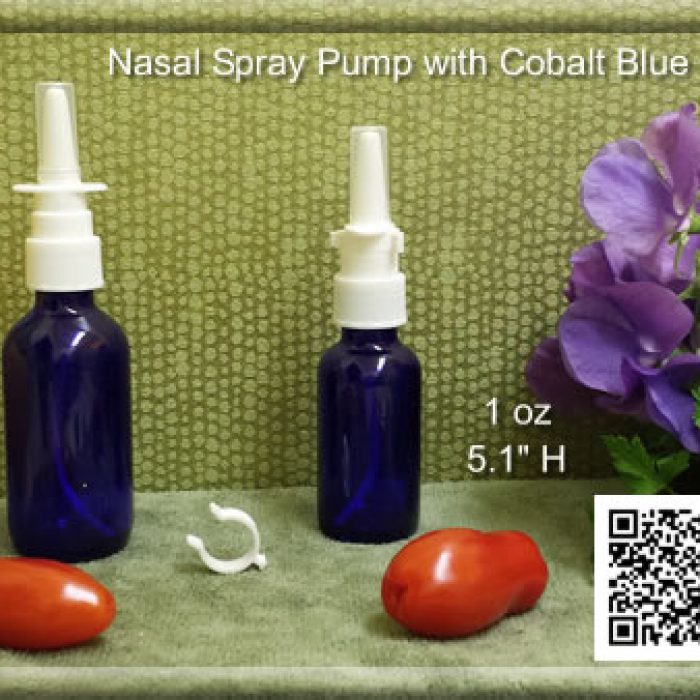 Nasal Spray Pump Fine Mist with 1 oz. or 2 oz. Amber or Cobalt Blue Glass Bottles