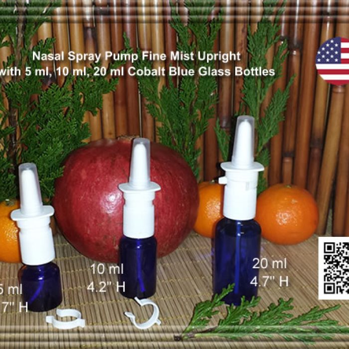 White Nasal Spray Pump Fine Mist with 5, 10 ml Cobalt Blue glass bottles EMPTY