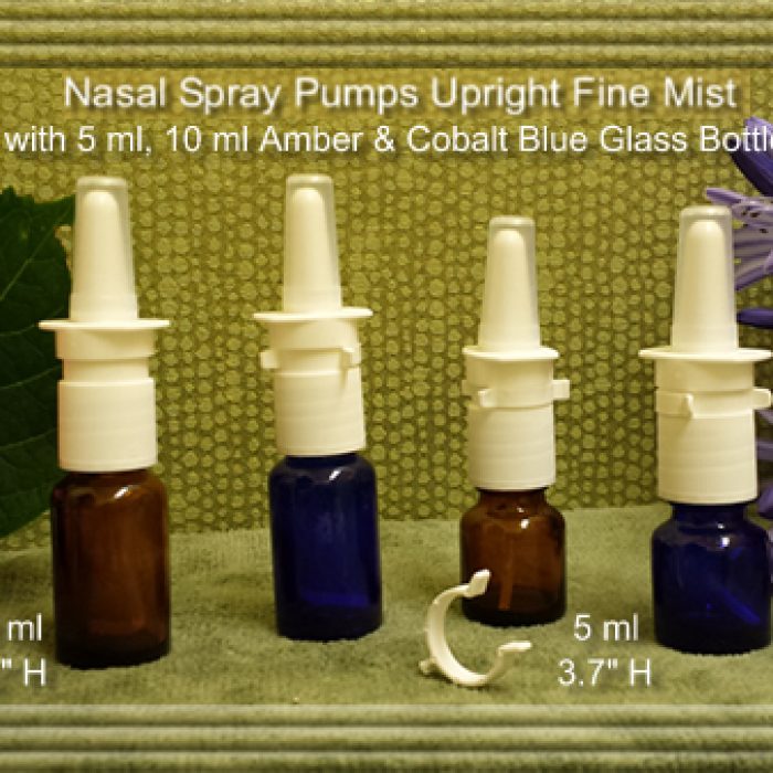 White Nasal Spray Pump Fine Mist with EMPTY 5 ml, 10 ml and 20 ml Amber or Cobalt Blue Glass Bottles